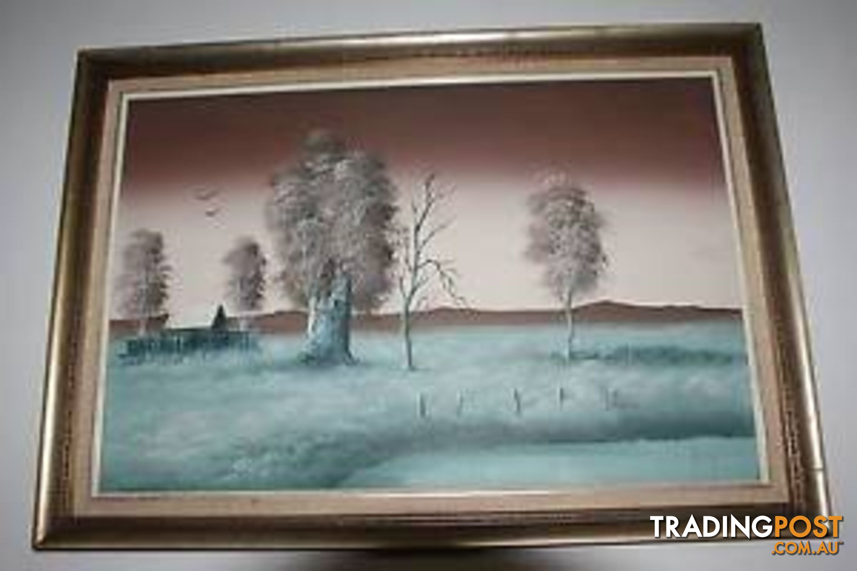 Signed Oil painting Raymond, country scene in teal **NOW 20%OFF**