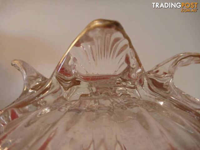 Footed clear glass bowl with gold painted petal edging. - photo 5 of 7
