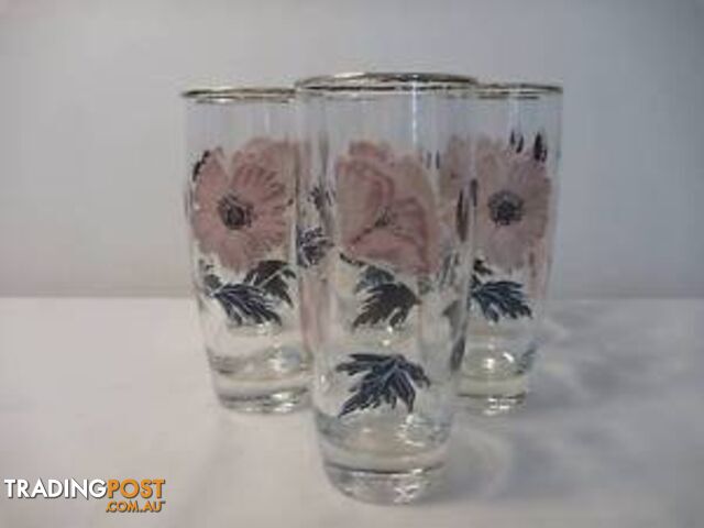 Set of 6 Drinking Tumblers with handpainted? flowers