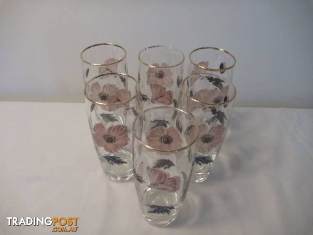 Set of 6 Drinking Tumblers with handpainted? flowers - photo 2 of 5