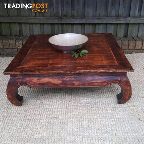 Large Square Distressed Timber Teak Coffee Table