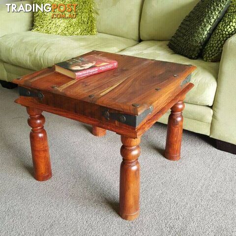 Coffee Side Table Solid Hardwood Wrought Iron Hardware Rustic