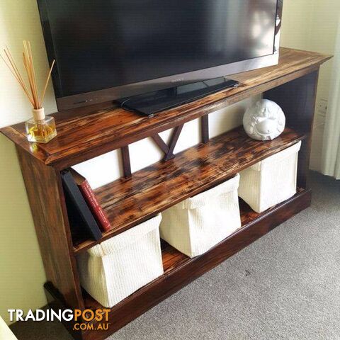Distressed Teak Bookcase Shelf Sideboard TV Entertainment Unit - photo 4 of 6