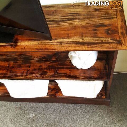Distressed Teak Bookcase Shelf Sideboard TV Entertainment Unit - photo 5 of 6