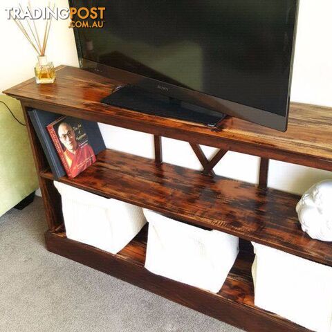 Distressed Teak Bookcase Shelf Sideboard TV Entertainment Unit - photo 2 of 6