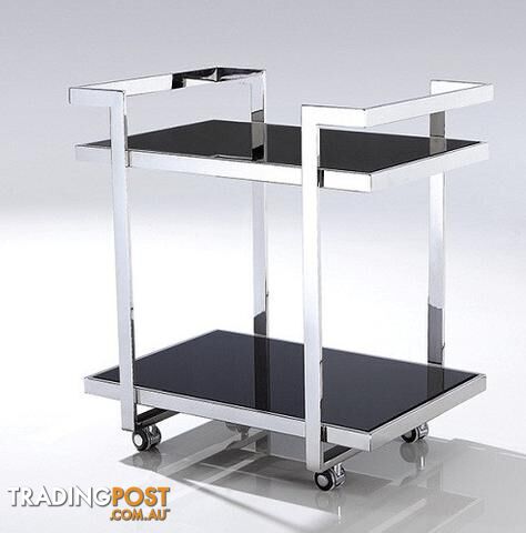 Fyda Pollished Stainless Steel Trolley With Black Tempered Glass.
