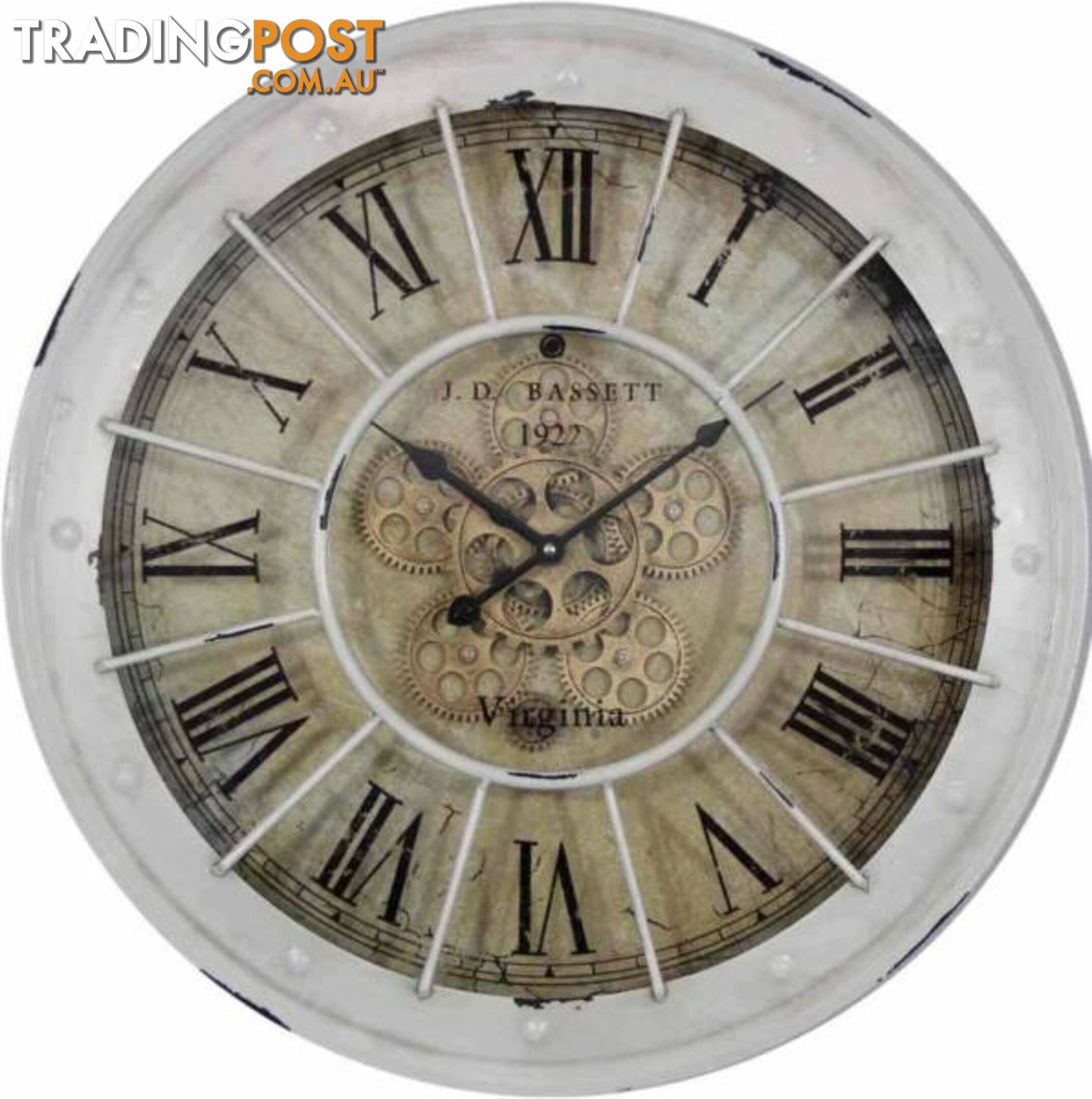 Large 62 Cm Classic Antique Wall Clock W/ Exposed Decorative Movi