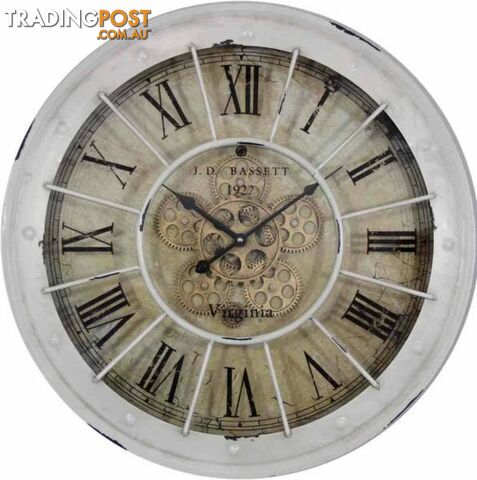 Large 62 Cm Classic Antique Wall Clock W/ Exposed Decorative Movi