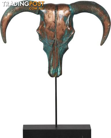 X Large Sedona Southwestern Style Patina Copper Overlaid Ox Head Sculpture On Stand