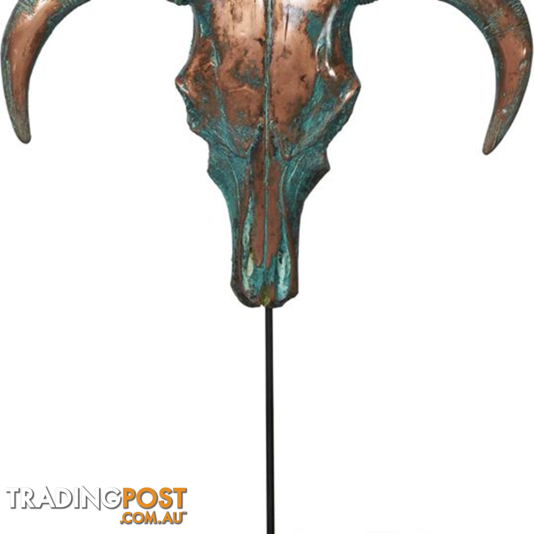 XX Large Sedona Southwestern Style Patina Copper Overlaid Ox Head Sculpture On Stand