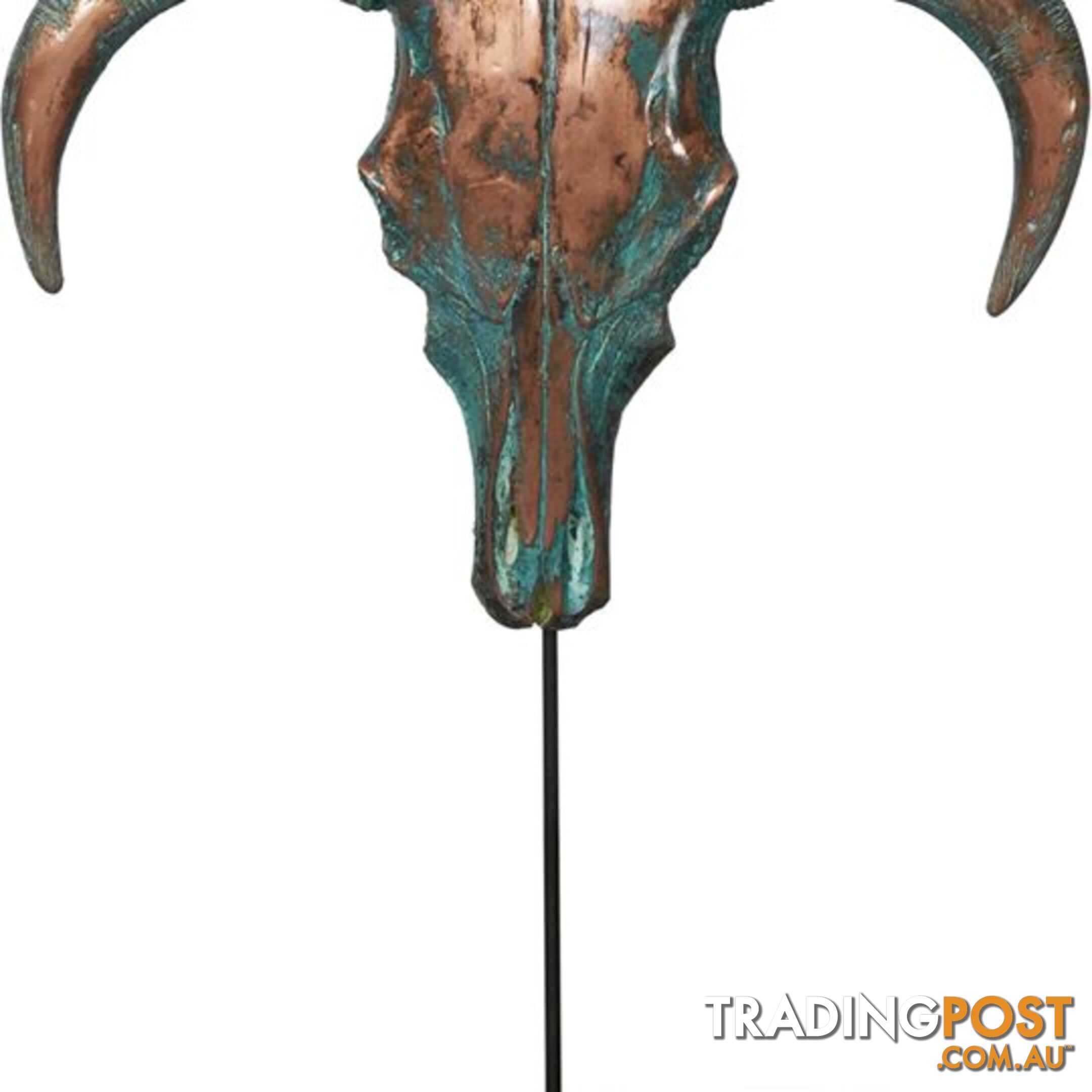 XX Large Sedona Southwestern Style Patina Copper Overlaid Ox Head Sculpture On Stand