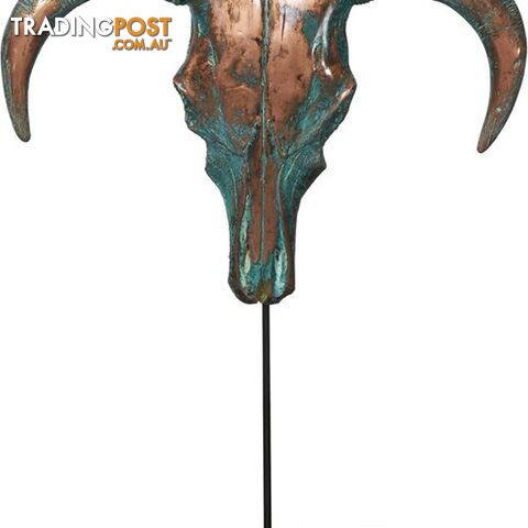 XX Large Sedona Southwestern Style Patina Copper Overlaid Ox Head Sculpture On Stand