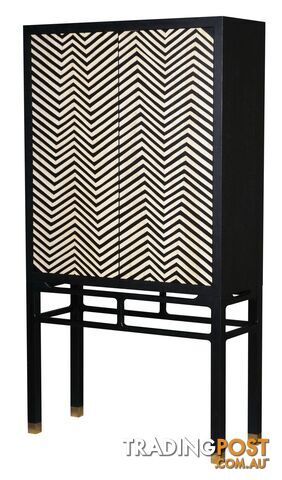 Zig Zag Carved Black Cabinet, Copper Feet