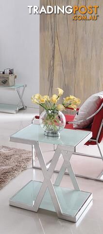 Xzing Polished Stainless Steel Side Table With Tempered Glass.