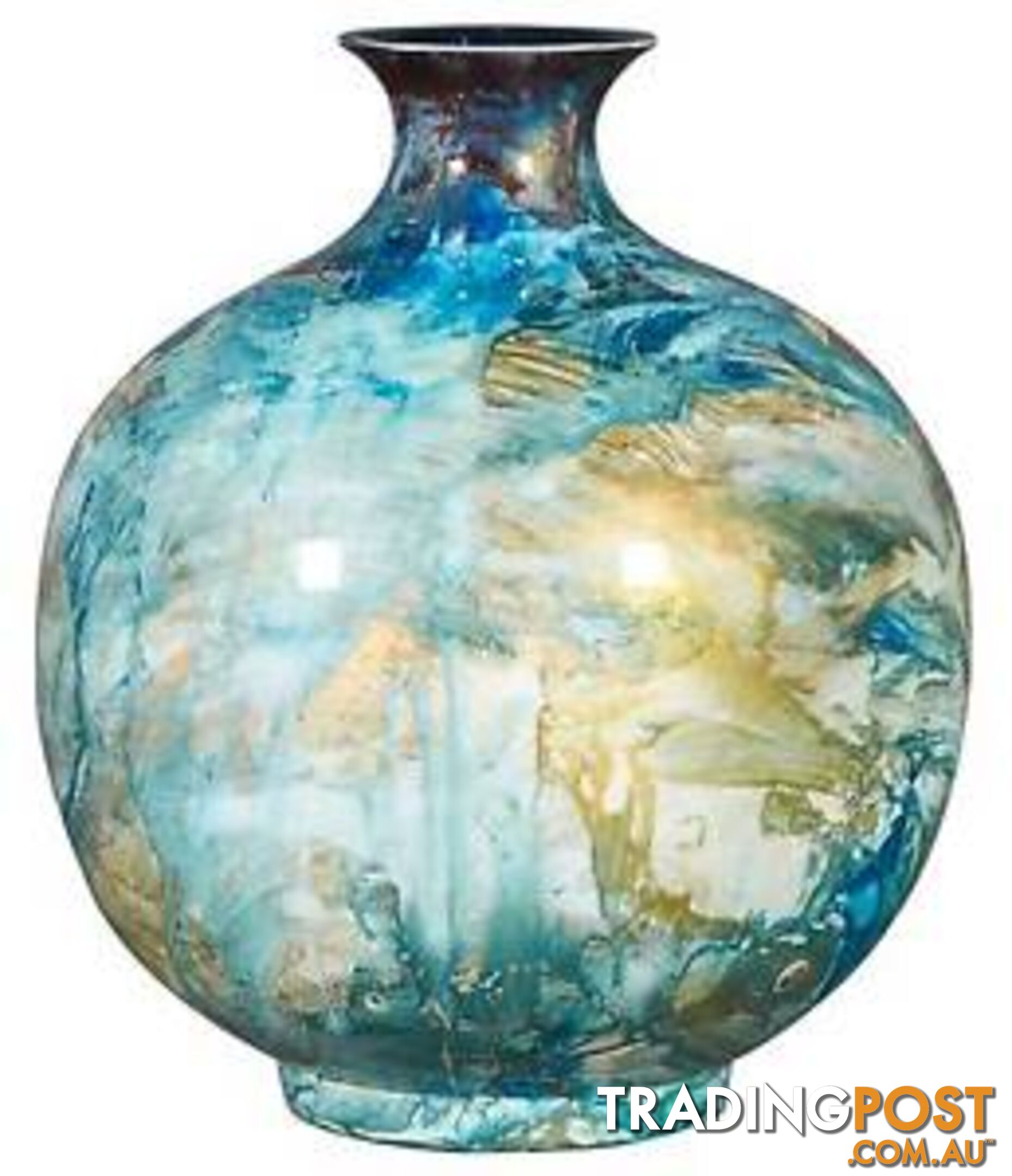 Wide Mouth Sphere Hand Painted Vase: Golden Seas