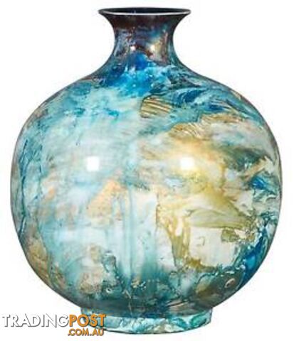 Wide Mouth Sphere Hand Painted Vase: Golden Seas