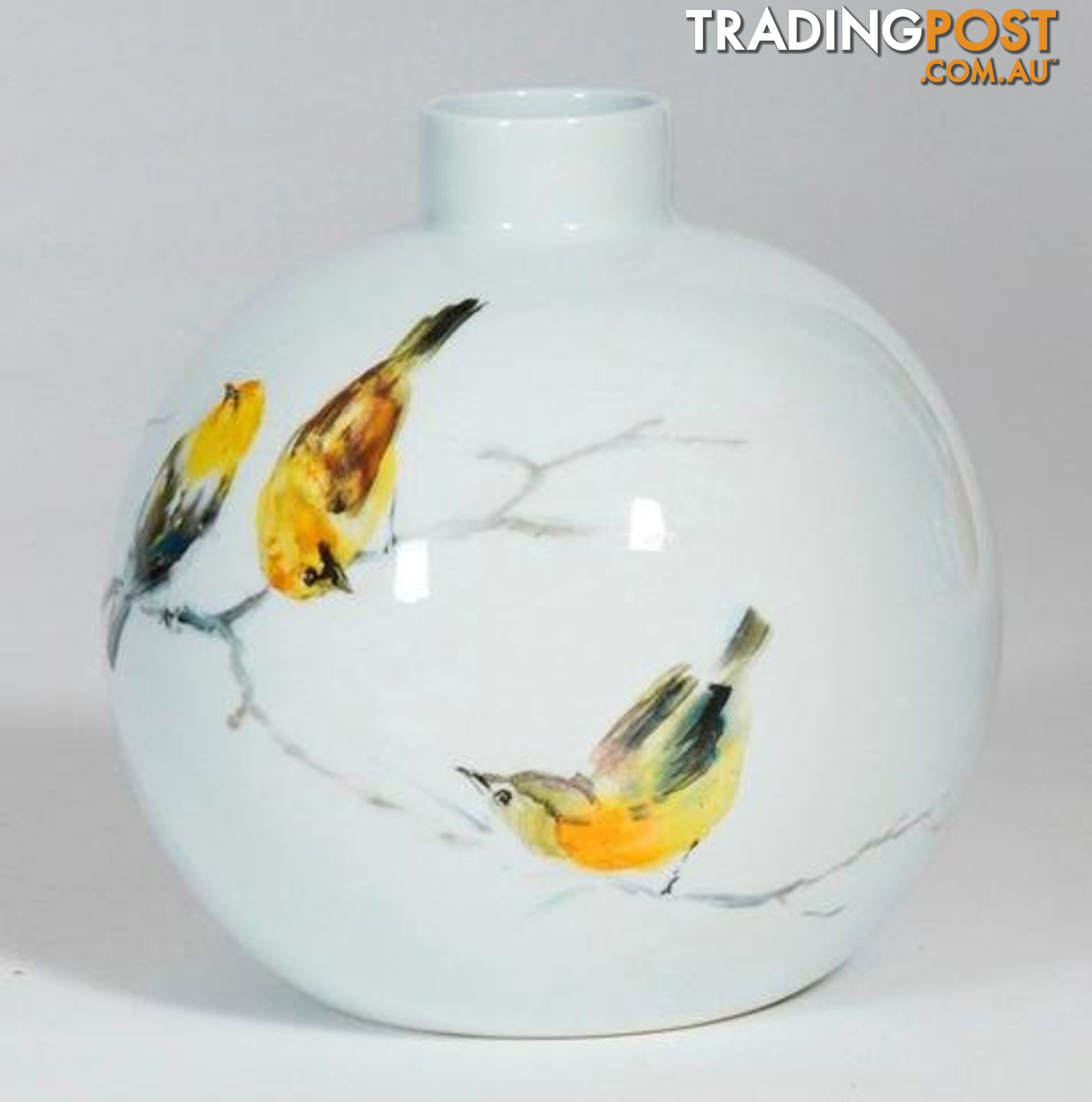 Hand Painted Vase: Goldfinchs Sitting On Branch