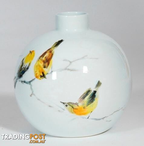 Hand Painted Vase: Goldfinchs Sitting On Branch