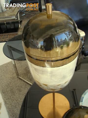 Large Earthen Strata Capped Jar On Copper Footing