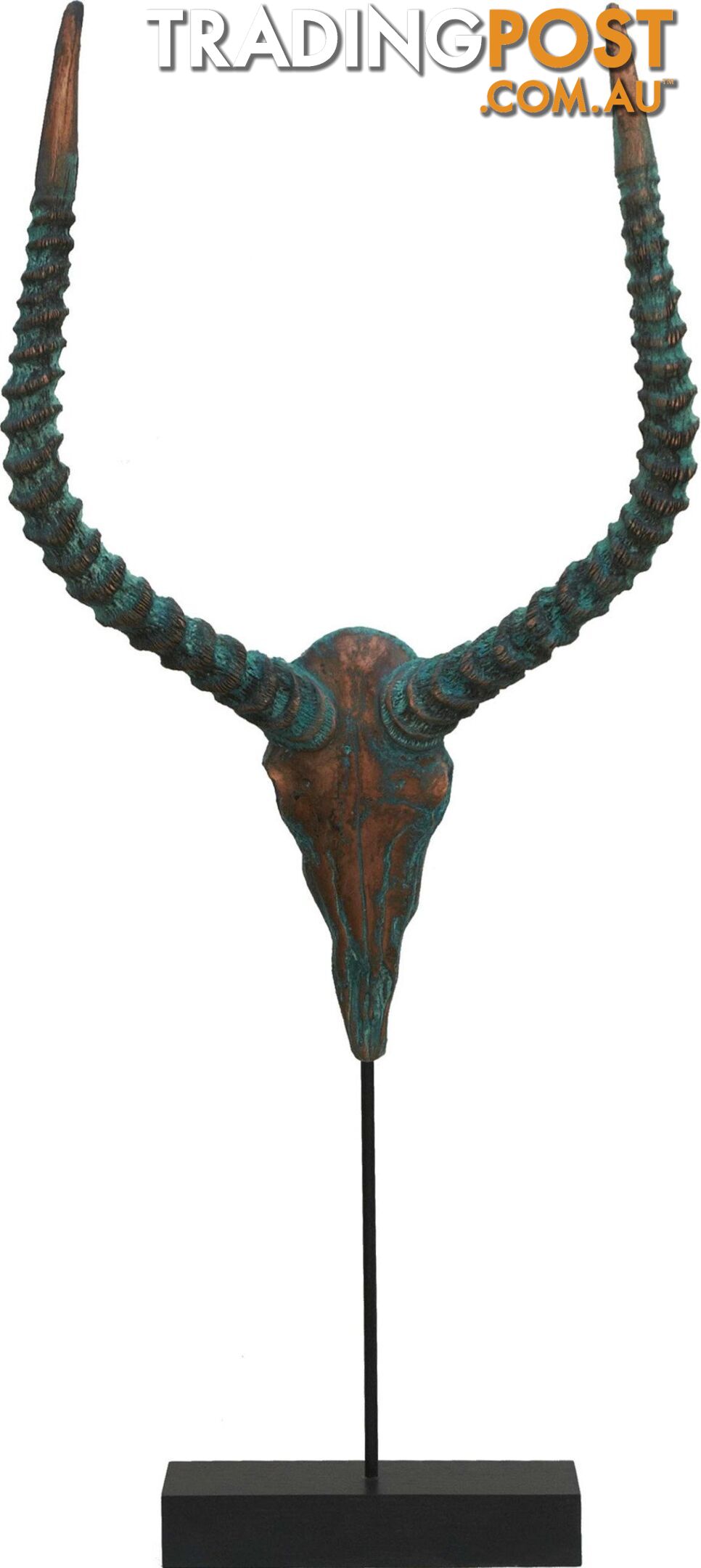 Large Sedona Southwestern Style Patina Copper Overlaid Ox Head Sculpture On Stand