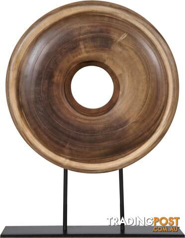 Large Natural Wood Disc Sculpture On Display Stand