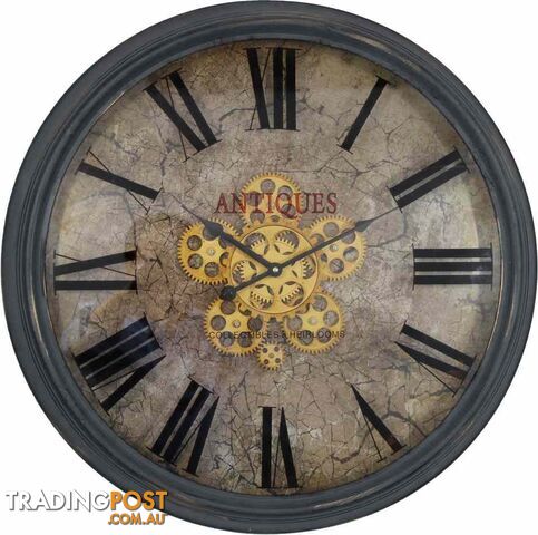 Large 62 Cm Antique Roman Numeral And Gear Detail Wall Hanging Clock