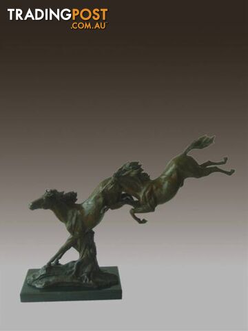 Two Wild Horses Bronze And Marble Sculpture