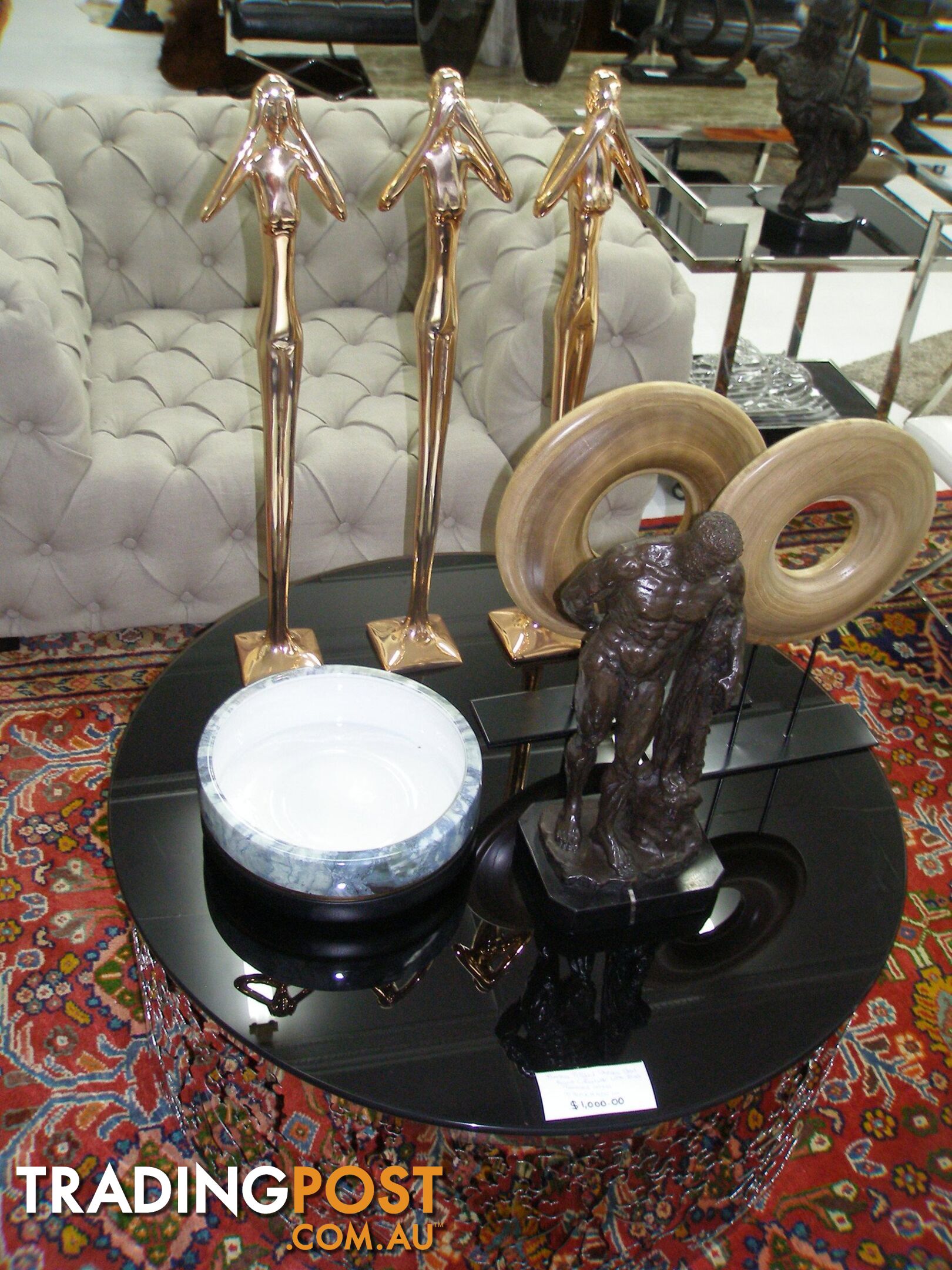 Natural Wood Disc Sculpture On Display Stand