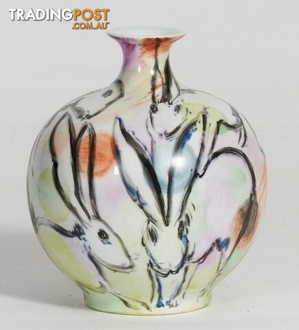 Vintage Handpainted Vase: Rabbits