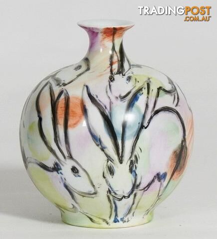 Vintage Handpainted Vase: Rabbits