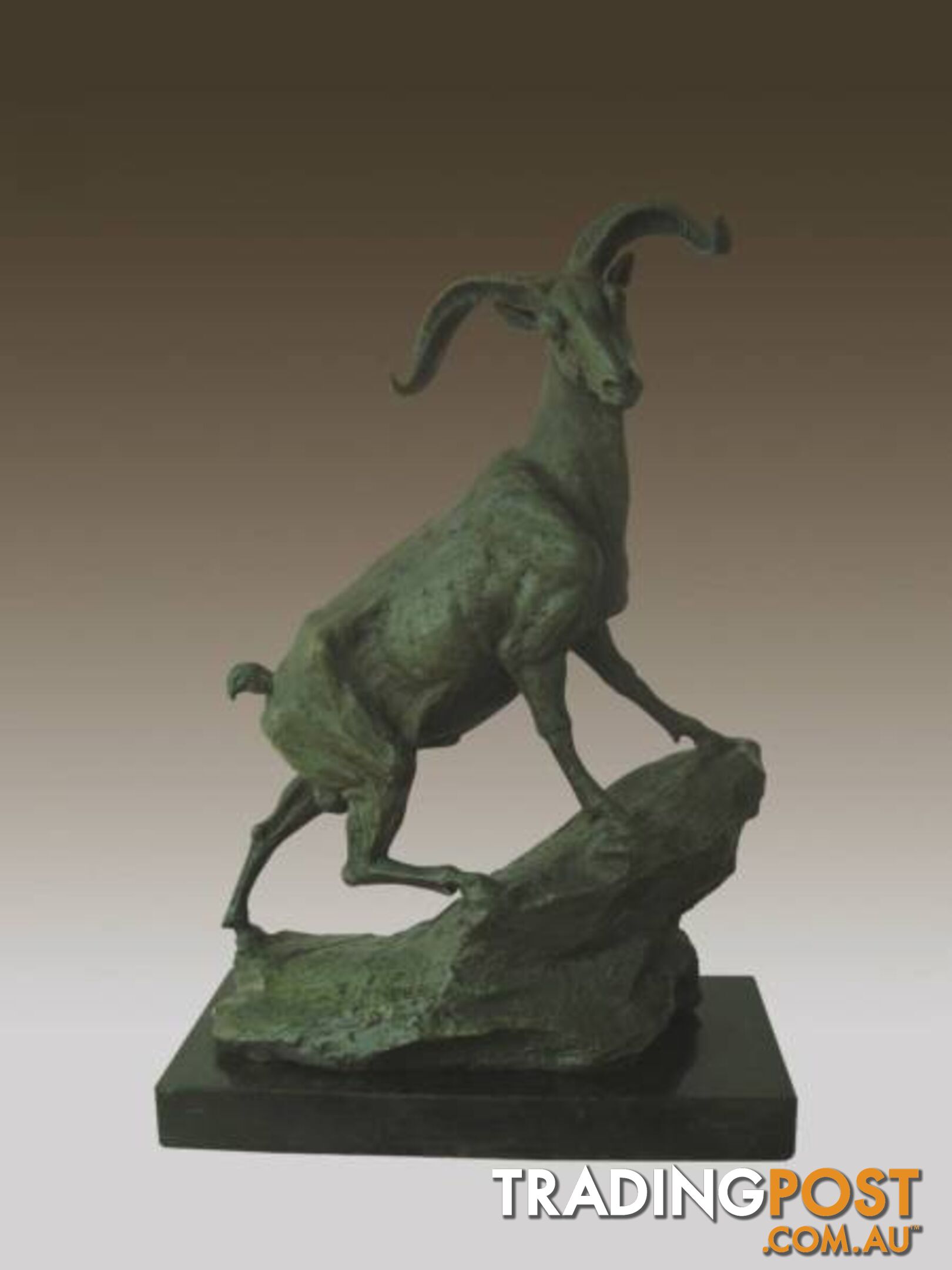 Mountain Goat Ibex Bronze And Marble Sculpture