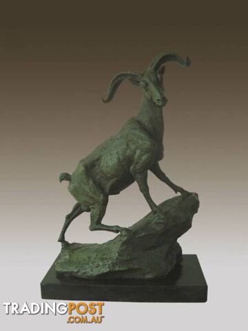 Mountain Goat Ibex Bronze And Marble Sculpture