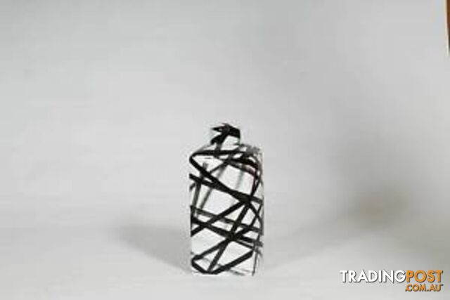 Medium Handpainted-Black And White Container, Graphic Black Strip