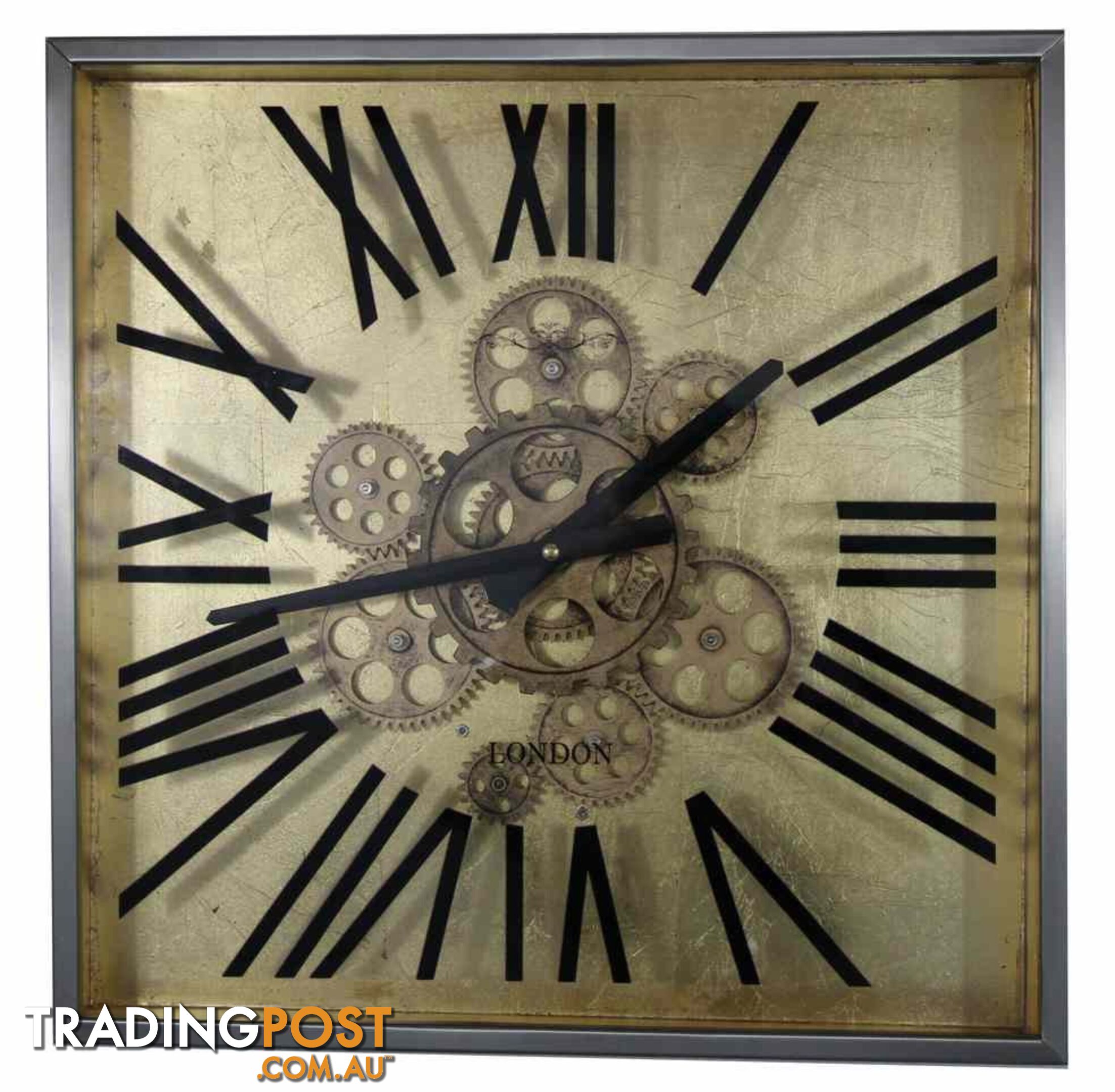 Large 38 Cm Square London Gear Wall Clock