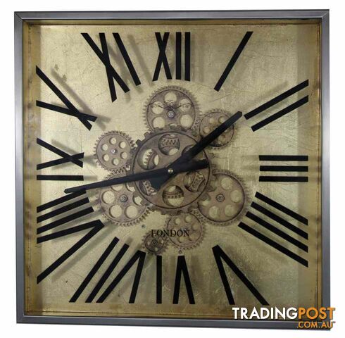 Large 38 Cm Square London Gear Wall Clock