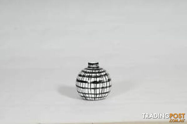 Small Handpainted Graphic Black And White Strips Vase