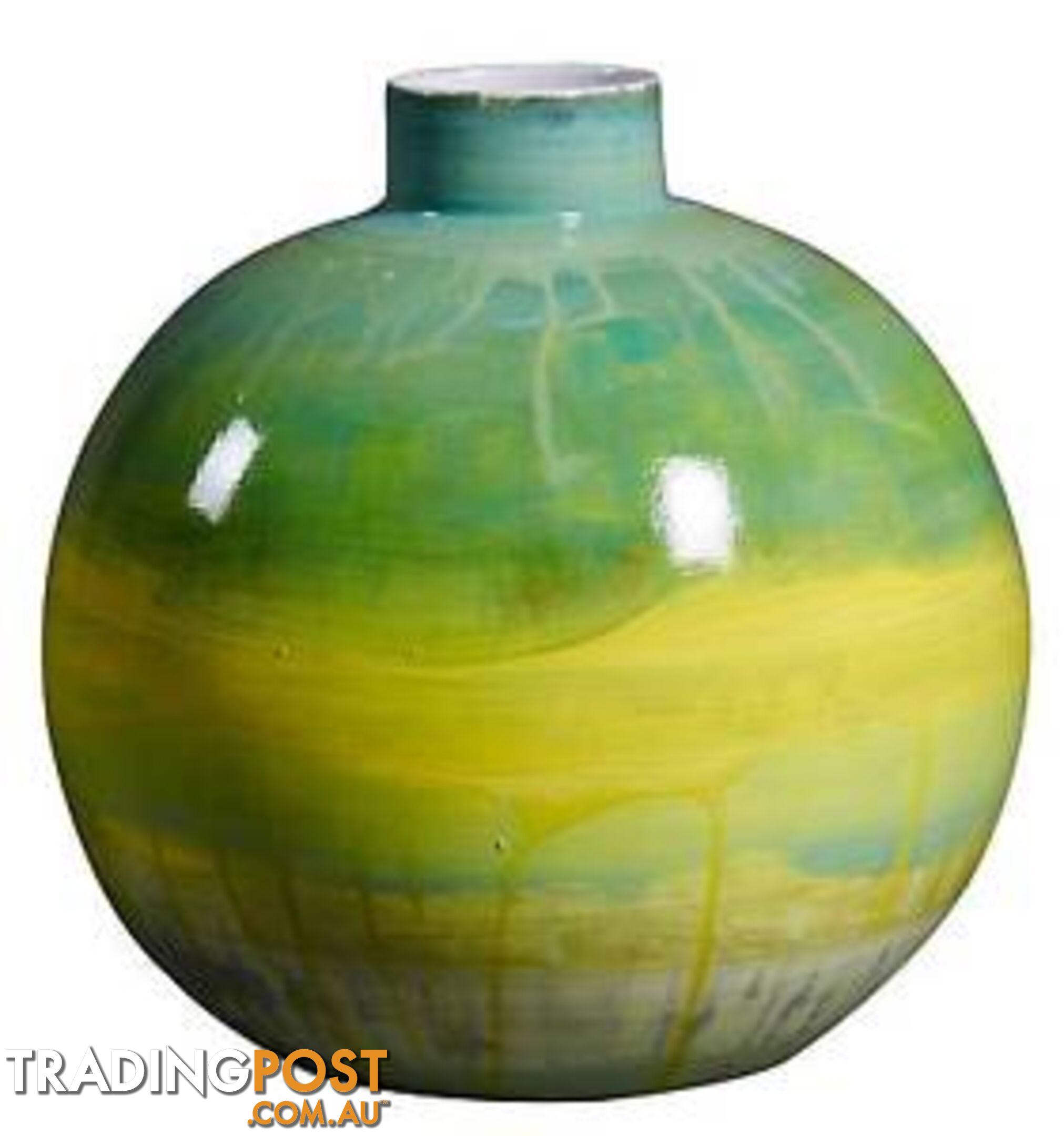 Handpainted Green And Yellow Ceramic Vase, Spring Pastel