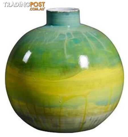 Handpainted Green And Yellow Ceramic Vase, Spring Pastel