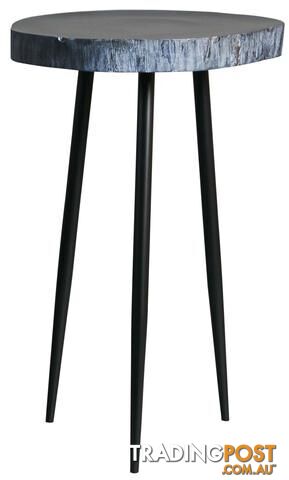 Black Wood Slab Display Table, Metal Legs