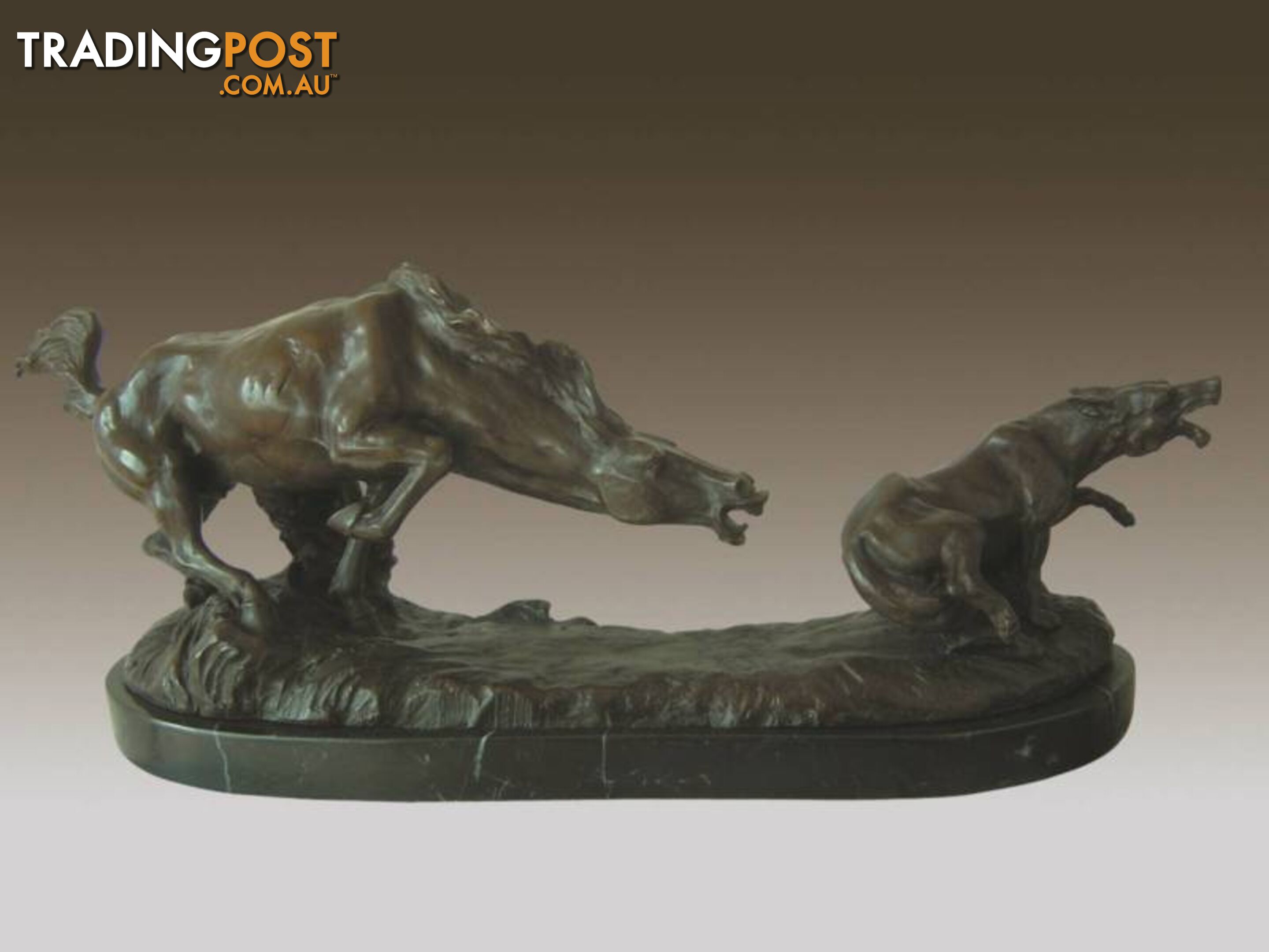 Wild Horse Fights Wolf Bronze Sculpture