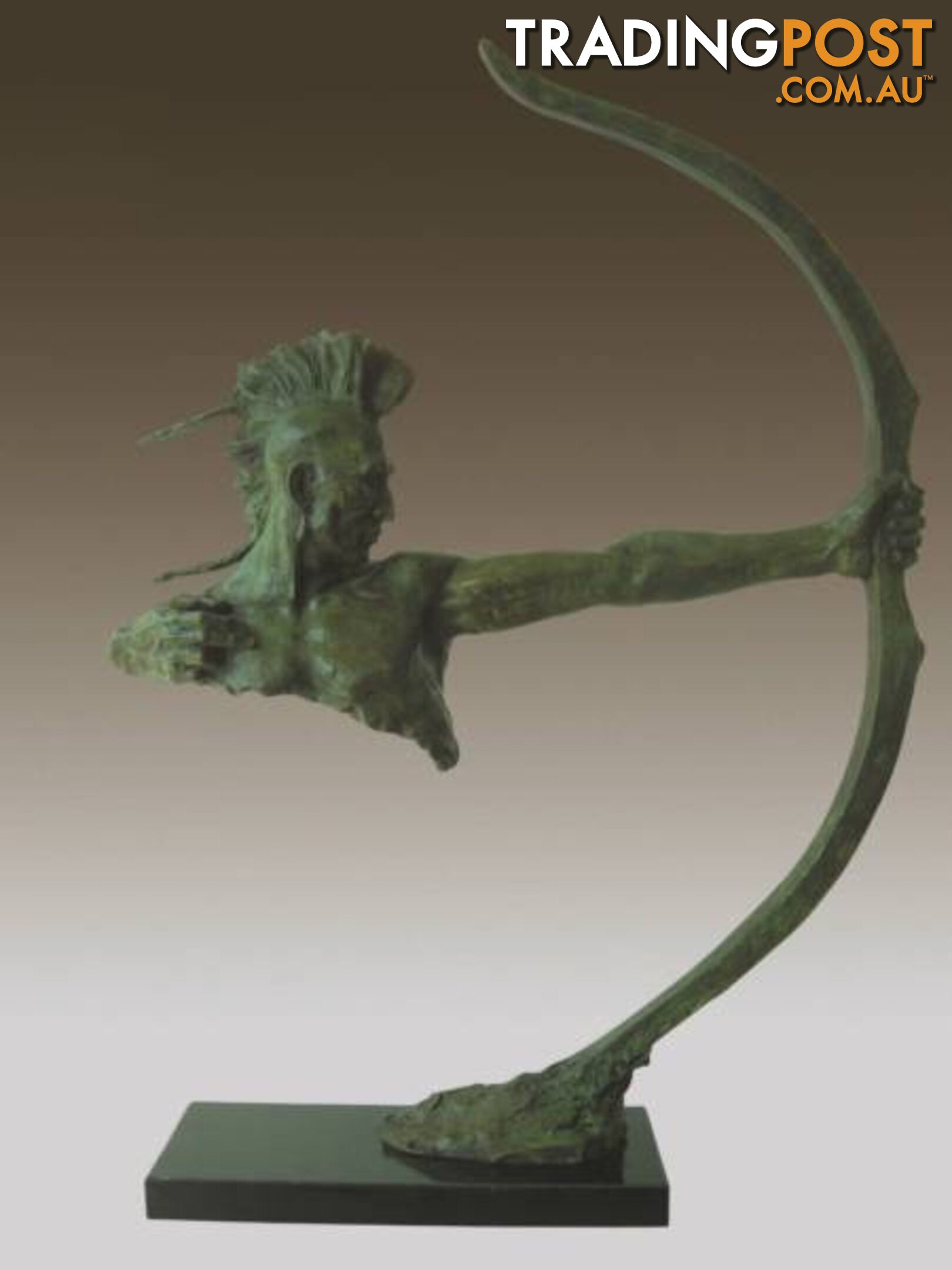 Bronze Indian Warrior With Bow And Arrow