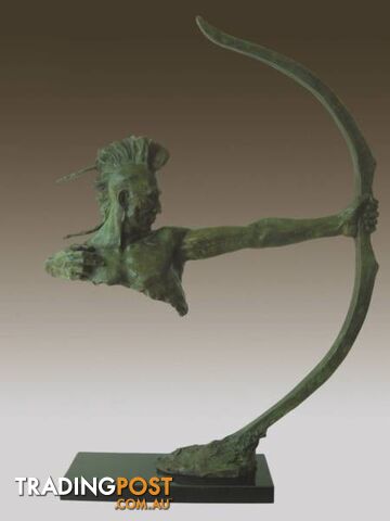 Bronze Indian Warrior With Bow And Arrow