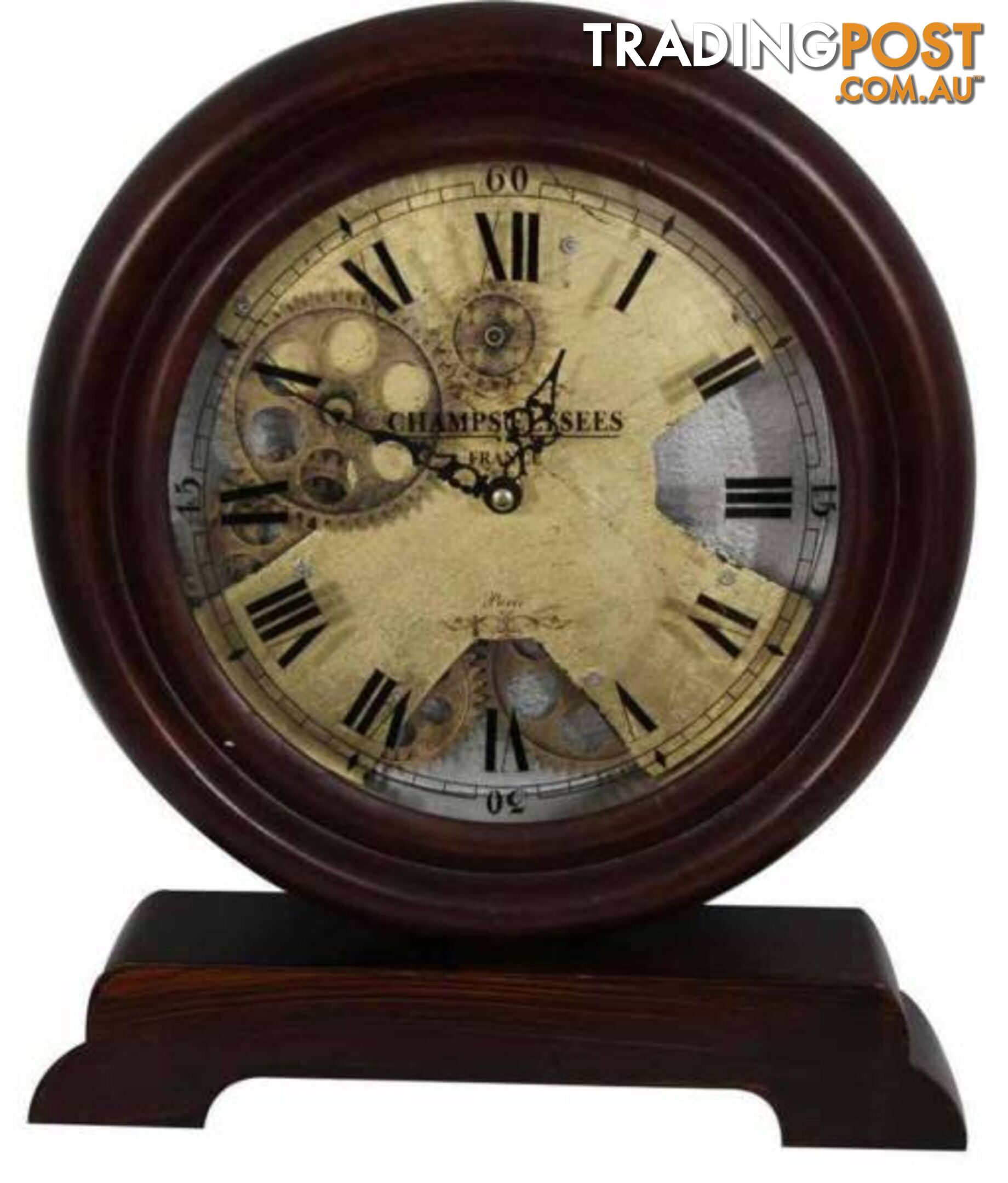 Champs Elysee France Antique Wooden Gear Table Clock