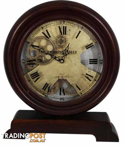 Champs Elysee France Antique Wooden Gear Table Clock