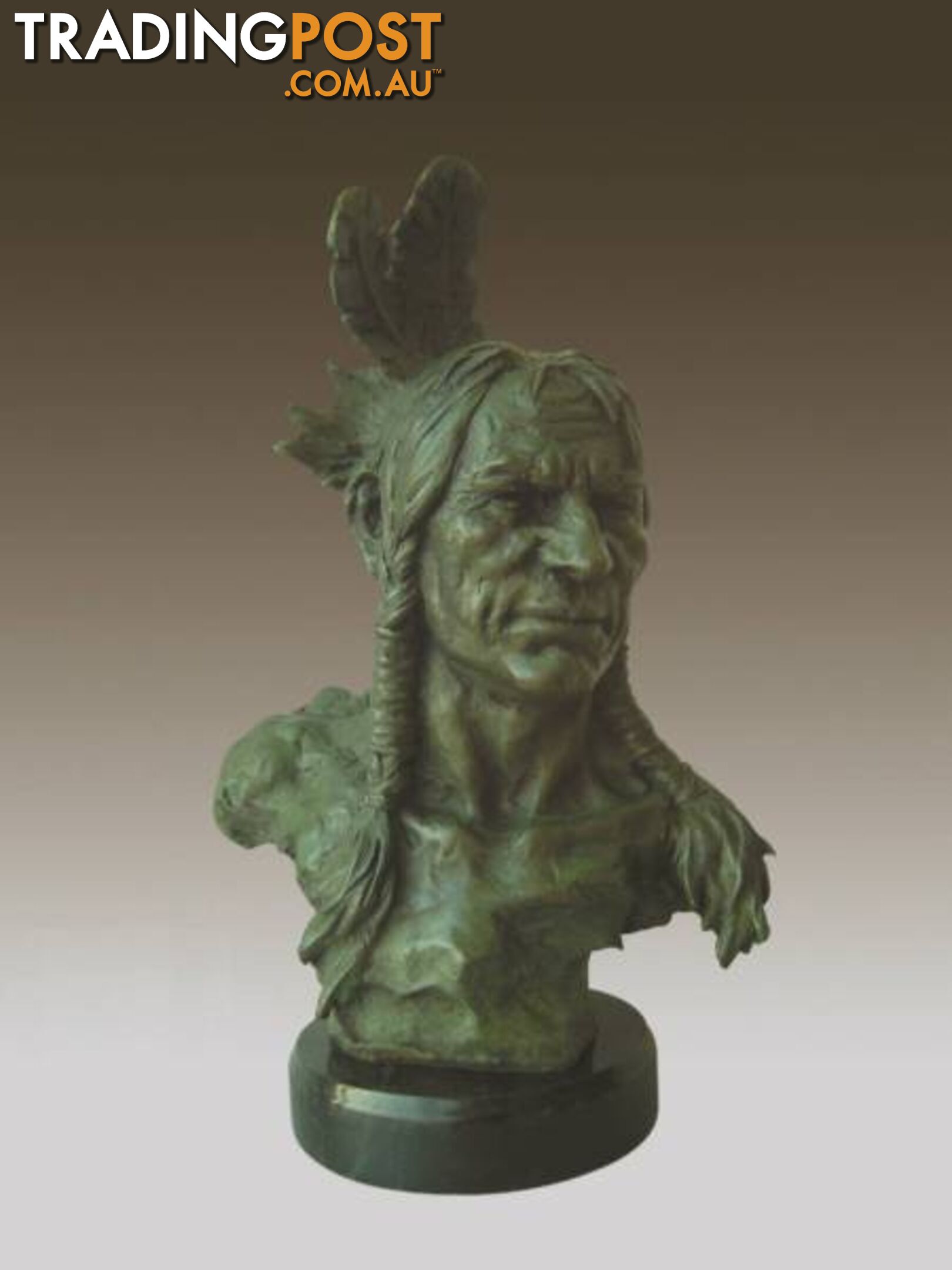 Huge Indian Native American Art Chief Eagle Bust Bronze Marble