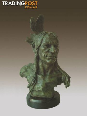 Huge Indian Native American Art Chief Eagle Bust Bronze Marble
