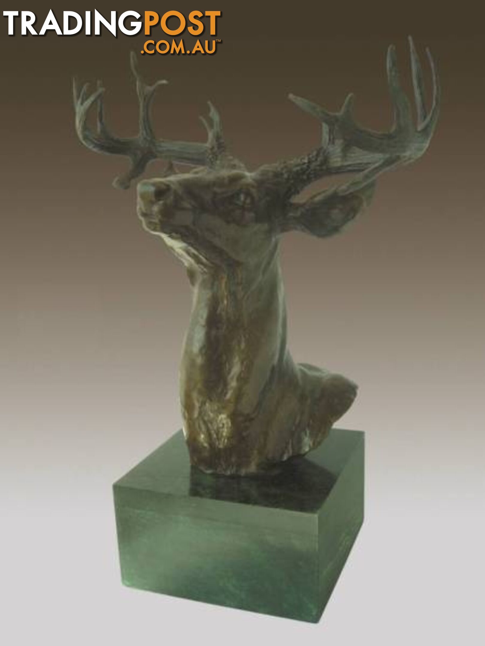 Chinese Folk Art Bronze Marble Deer Head Bust Animal Statue Sculp