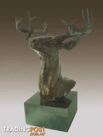 Chinese Folk Art Bronze Marble Deer Head Bust Animal Statue Sculp