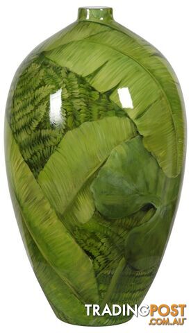 Large Handpainted Green Vase: Tropical Leaves - photo 4 of 4