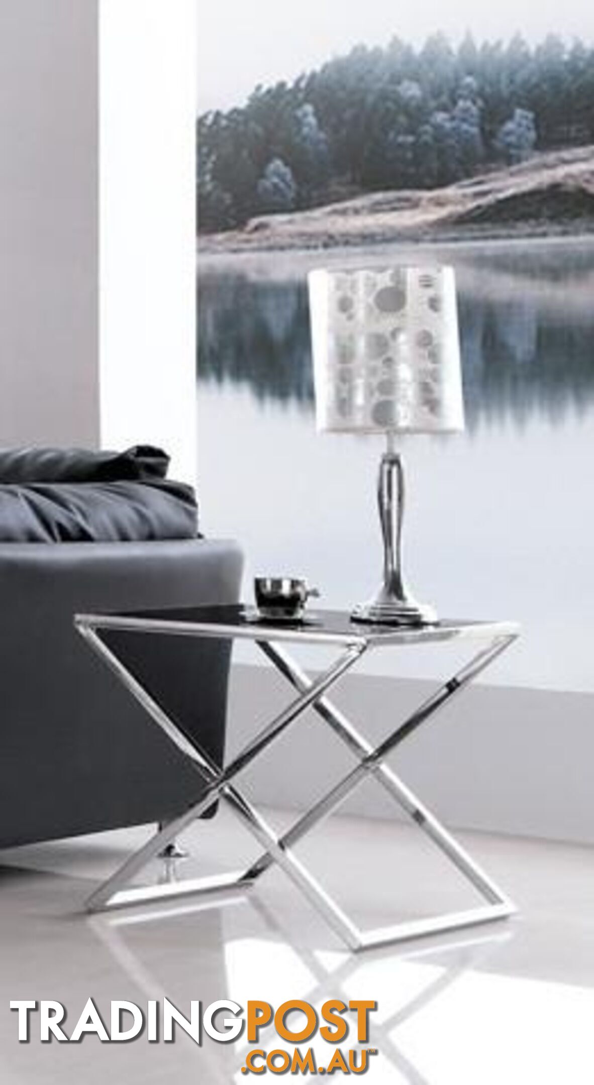 Lily Pollished Stainless Steel Side Table With Black Tempered Glass